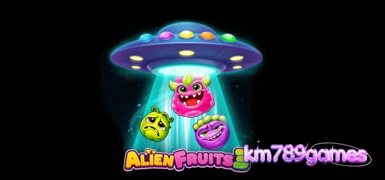 Tampilan antarmuka slot Alien Fruits 3 dengan kisi 8x8 dan tema neon luar angkasa